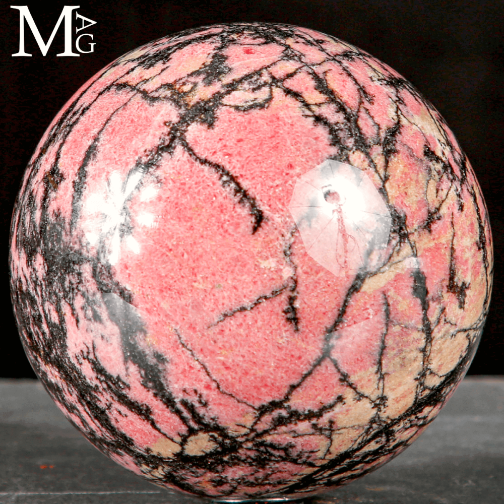 GeoFossils Sfera Di Cristallo In Rodonite Media - Diametro 4,5 Cm - Pietra Per Chakra E Segno Toro